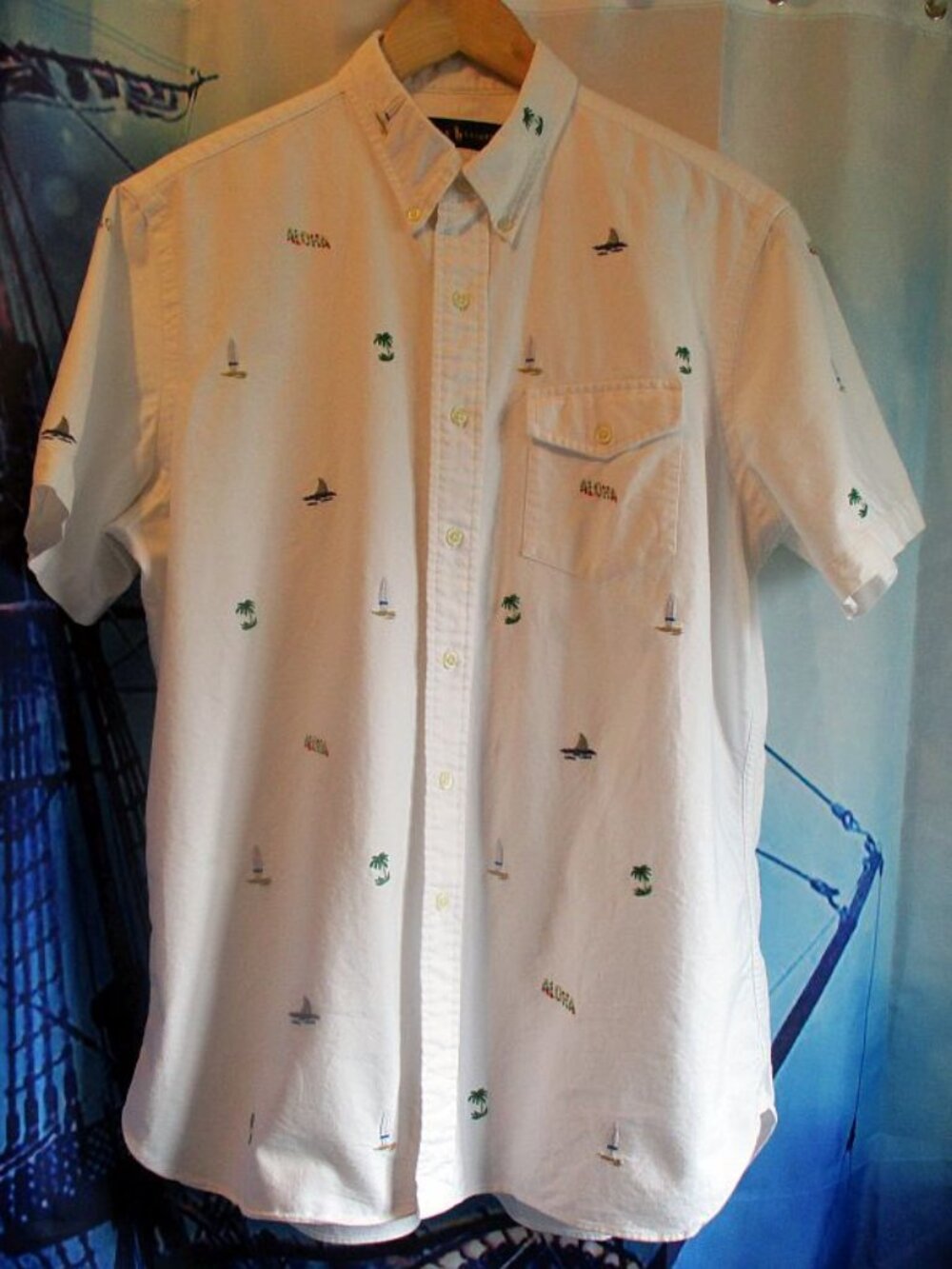 "Ralph Lauren" Button-Up Short Sleeve SHIRT Aloha/Surfboard/Palm Tree Man L